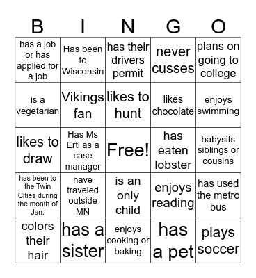 Interview a Friend Bingo Card