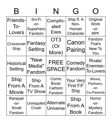 FEMSLASH FEBRUARY BINGO 2020 Bingo Card
