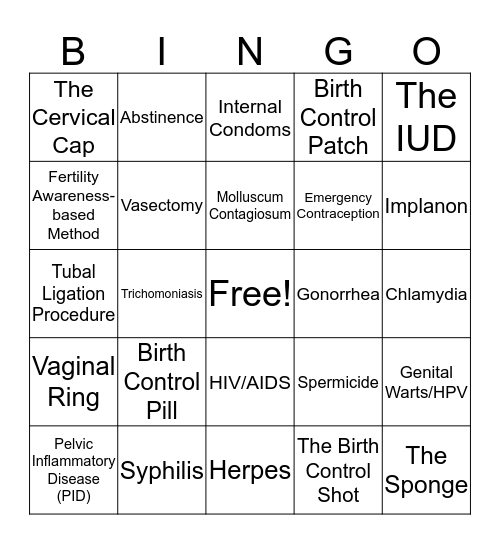 Condom Bingo Card