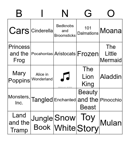 Disney Songs Bingo Card