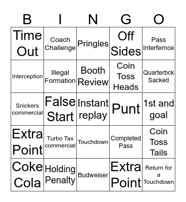 SuperBowl 2020 Bingo Card