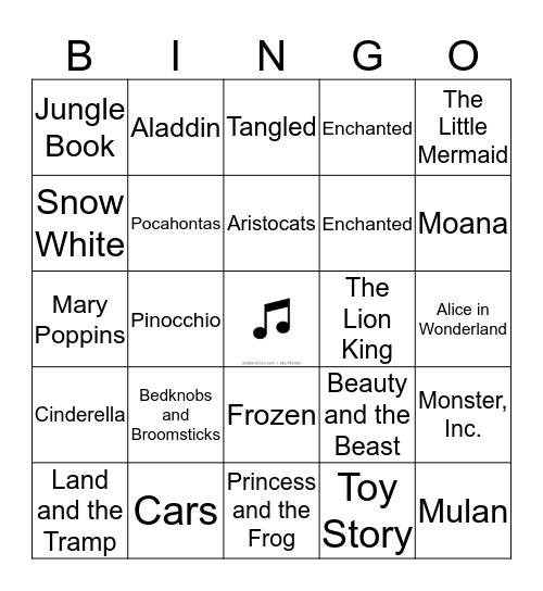 Disney Songs Bingo Card