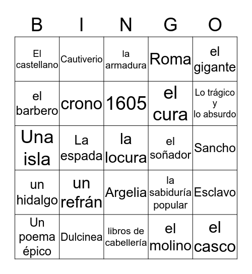 El Quixote Bingo Card