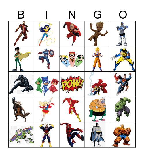 Superhero Bingo Card