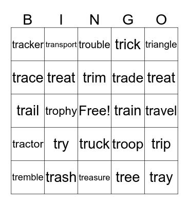 'Tr' Consonant Blend Bingo Card