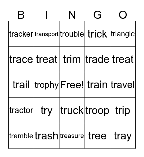 'Tr' Consonant Blend Bingo Card