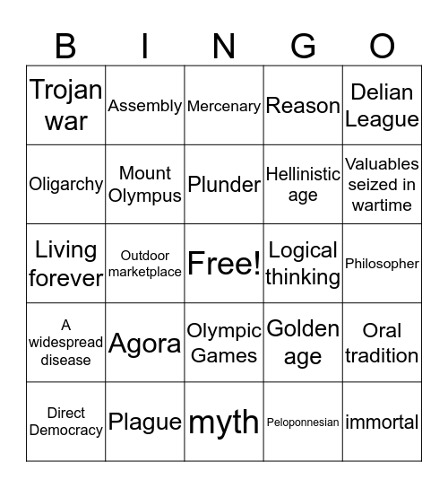 Greece Bingo Card
