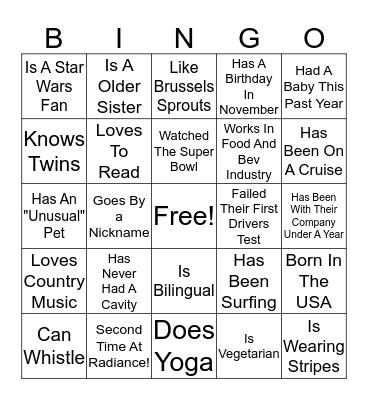 Radiance 2020 Bingo Card