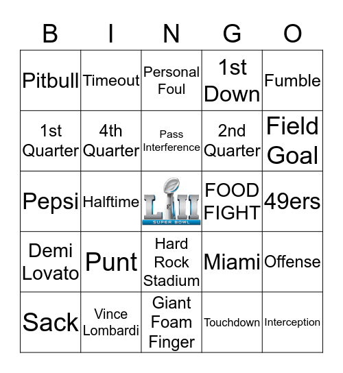 Super Bowl LIV Bingo Card