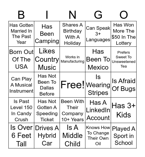 Radiance 2020 Bingo Card