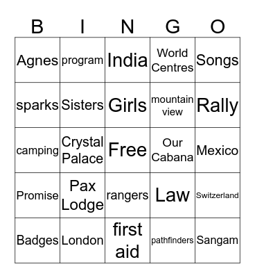 Girl Guide Bingo Card