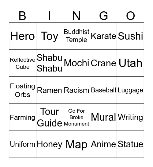 Japanese American Museum/Little Tokyo Bingo Card