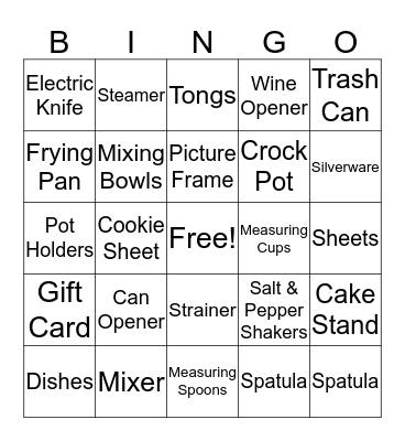 Bridal Shower Bingo Card