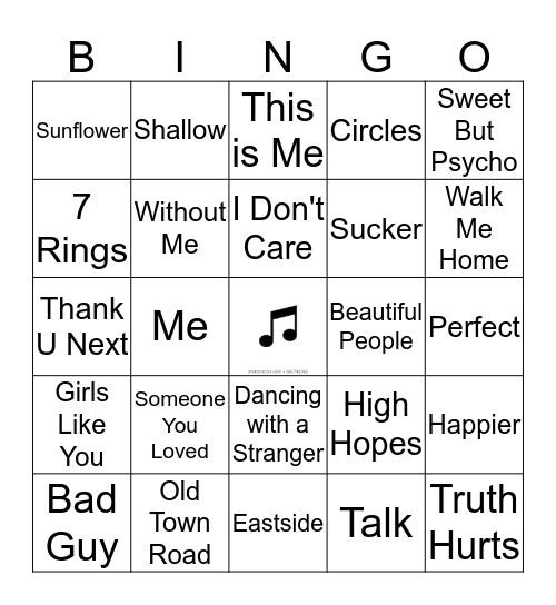 Top 100 Songs Bingo Card