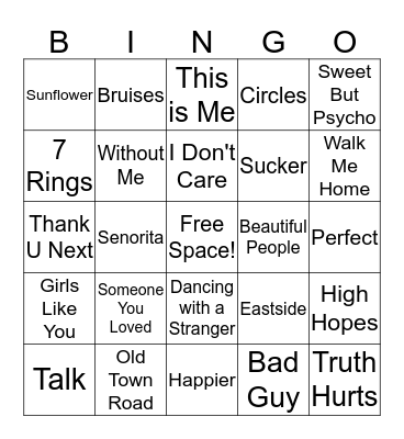 Top 100 Songs Bingo Card