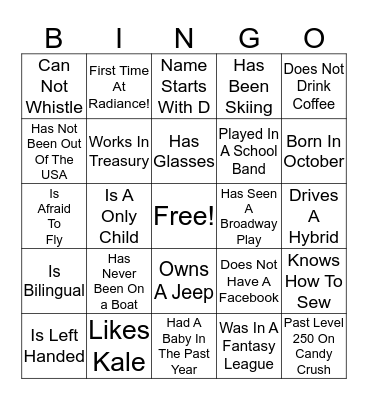 Radiance 2020 Bingo Card