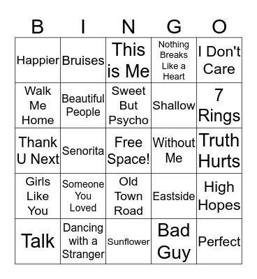 Top 100 Songs Bingo Card