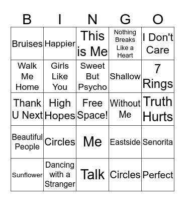 Top 100 Songs Bingo Card