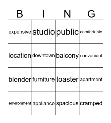 living places Bingo Card