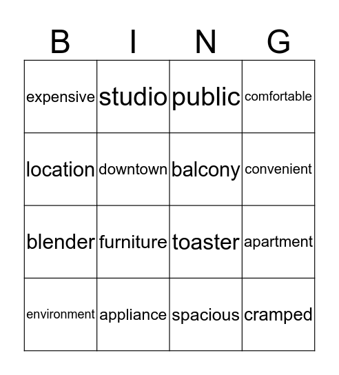 living places Bingo Card