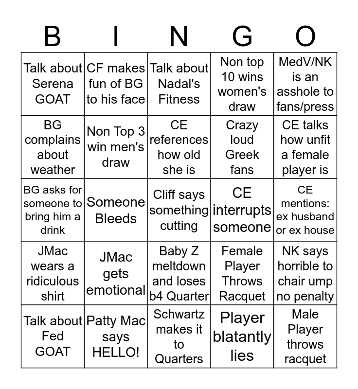 Victoria Beach Tennis Bingo!! Bingo Card