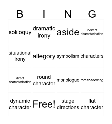 Elements of Drama Vocab Bingo Card