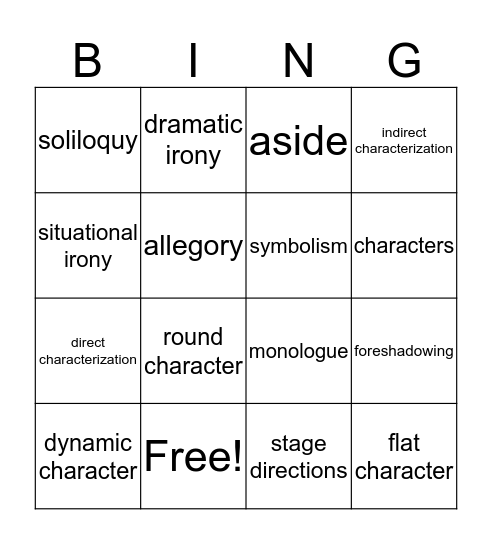 Elements of Drama Vocab Bingo Card