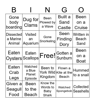 Ocean/Marine Science Bingo Card