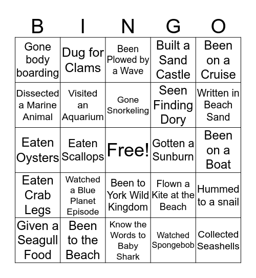 Ocean/Marine Science Bingo Card
