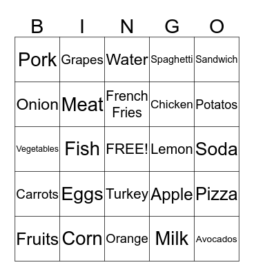 Food BINGO Card