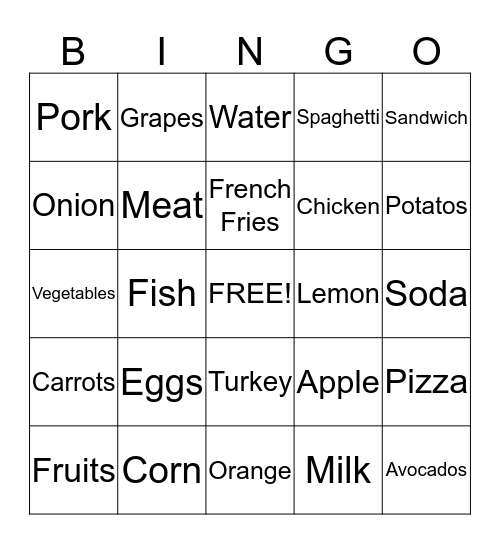 Food BINGO Card