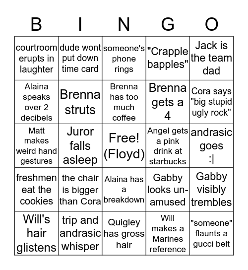 Mock Trial Bingo (its game day) Bingo Card