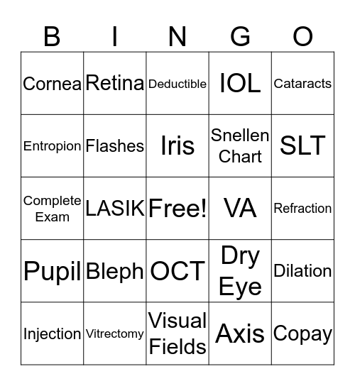 Brigham Eye Specialists BINGO! Bingo Card