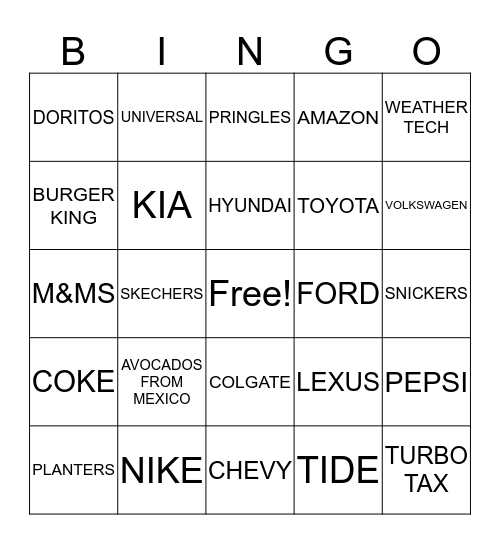 SUPER BOWL Bingo Card