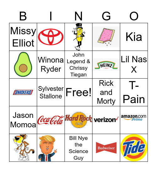 Super Bowl Commercial Bingo Card