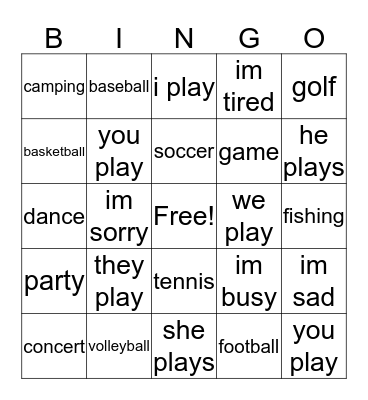 Sports Bingo Card