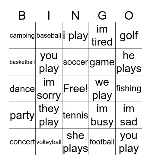 Sports Bingo Card