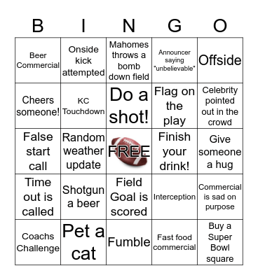 SUPERBOWL LIV Bingo Card