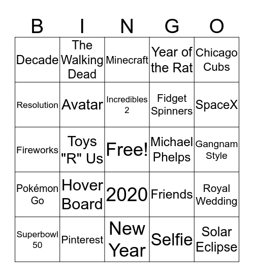 Decade Bingo Card