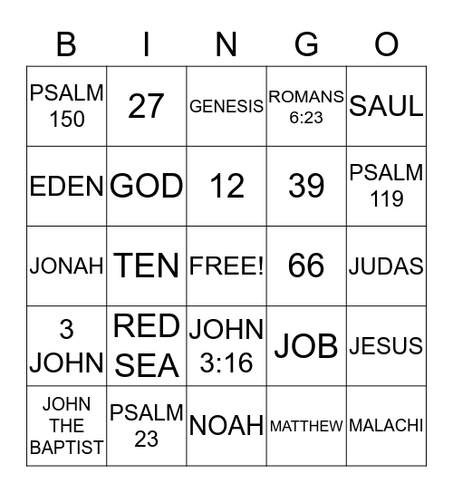 BIBLE BINGO Card