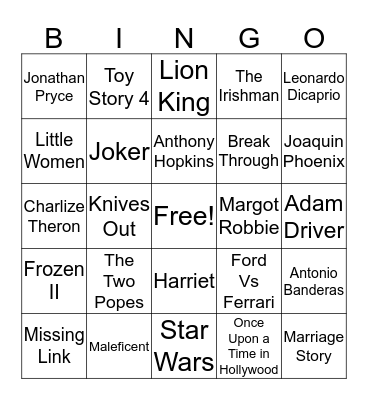 Oscars 2020 Bingo Card