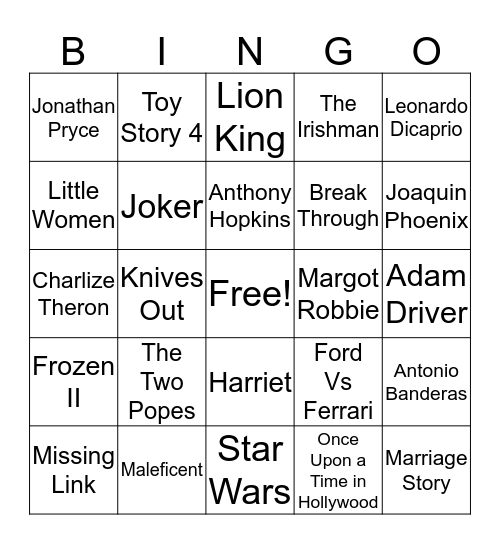 Oscars 2020 Bingo Card