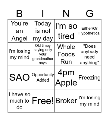 Sammy G Bingo Card