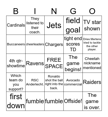 Super Bowl Bingo 2020 Bingo Card