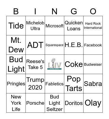 SUPER BOWL COMMERCIAL BINGO Card
