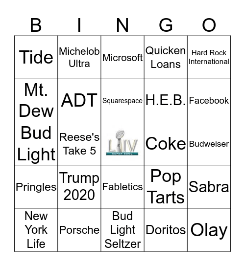 SUPER BOWL COMMERCIAL BINGO Card
