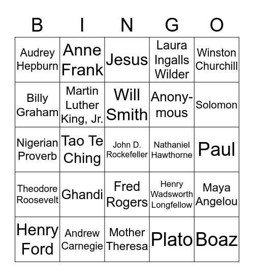 Generosity Quotes  Bingo Card