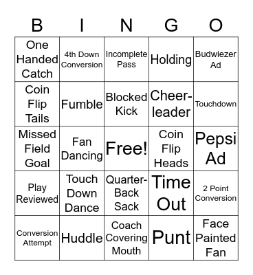 Super Bowl 2020 Bingo Card