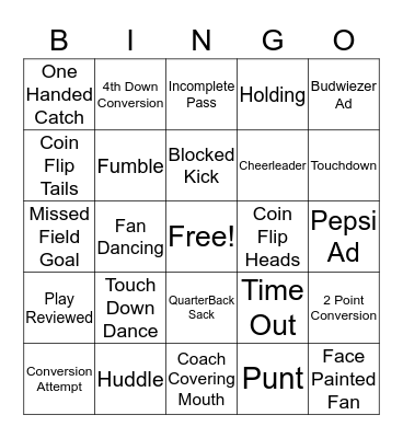 Super Bowl 2020 Bingo Card