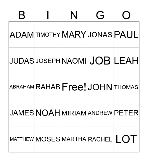 CHARACTERS OF THE BIBLE Bingo Card